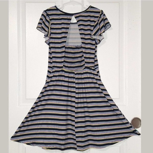 Speechless Girls Navy Striped Flutter Sleeve Skater Dress, Size 12 - Picture 4 of 8